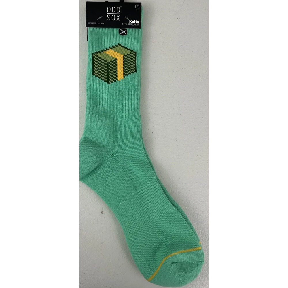 Odd Sox Pixel Cash Money Stack Crew Socks Green Mens Size 8-12 33269MONCD NEW
